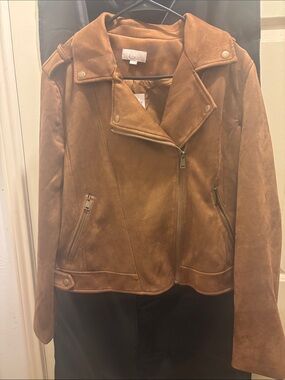 LOFT Faux Suede Moto Jacket in Cognac